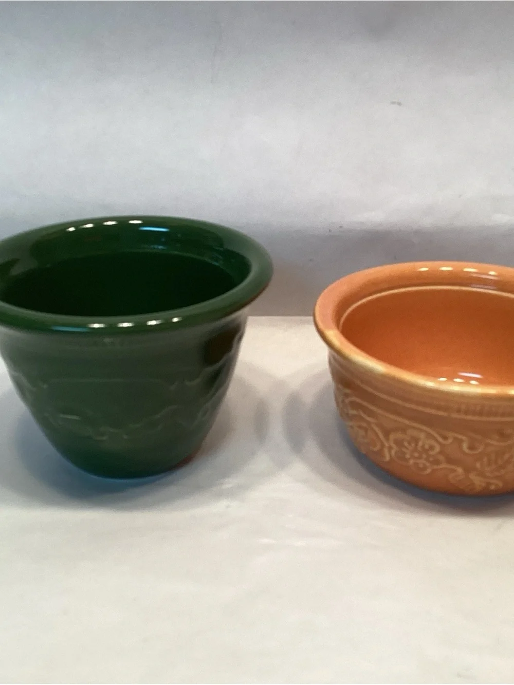 Vintage Homer Laughlin Custard Cups Oven Safe Ramekin Green Orange